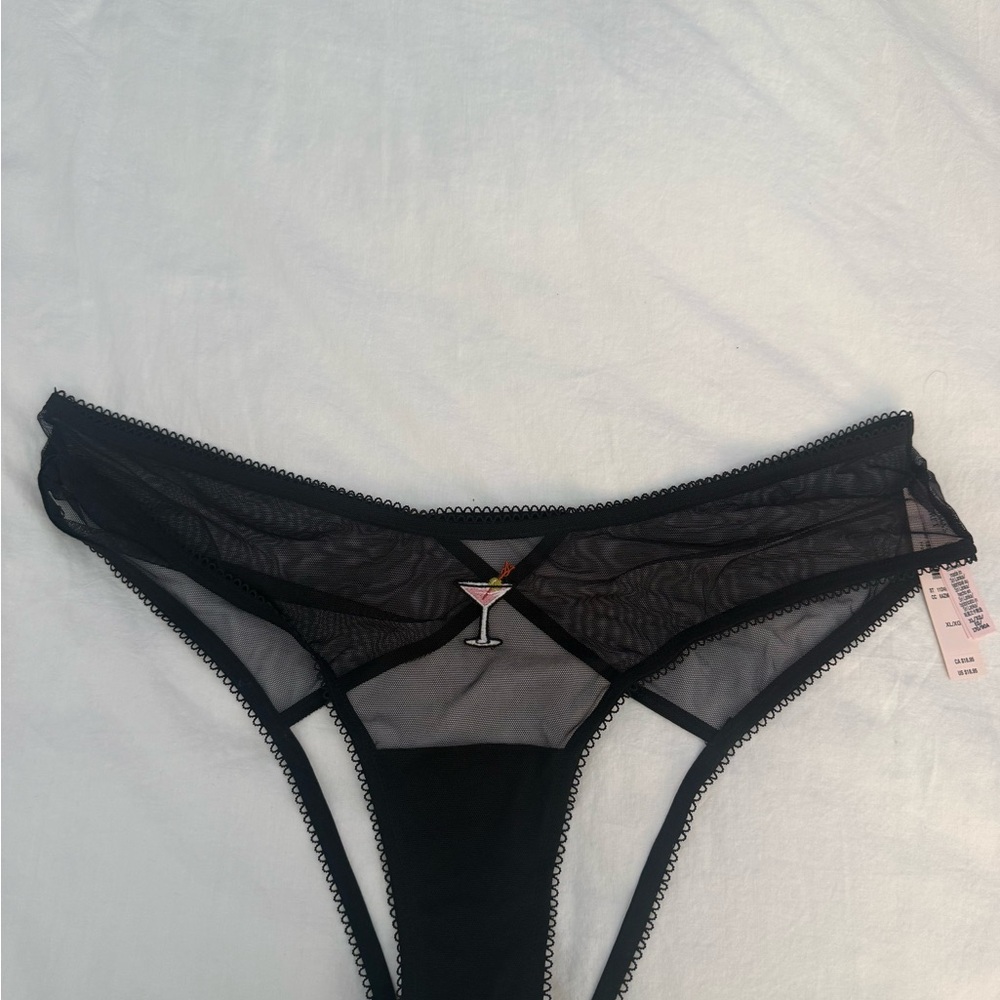 Victoria's Secret NWT Black Sheer Panty with Martini Detail
